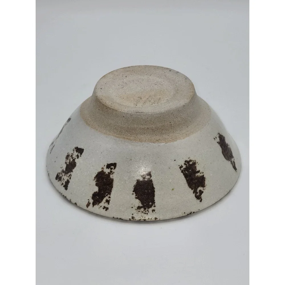 Vintage Studio Pottery Tea Bowl White Speckled Glaze Brown Splatter Signed Boots